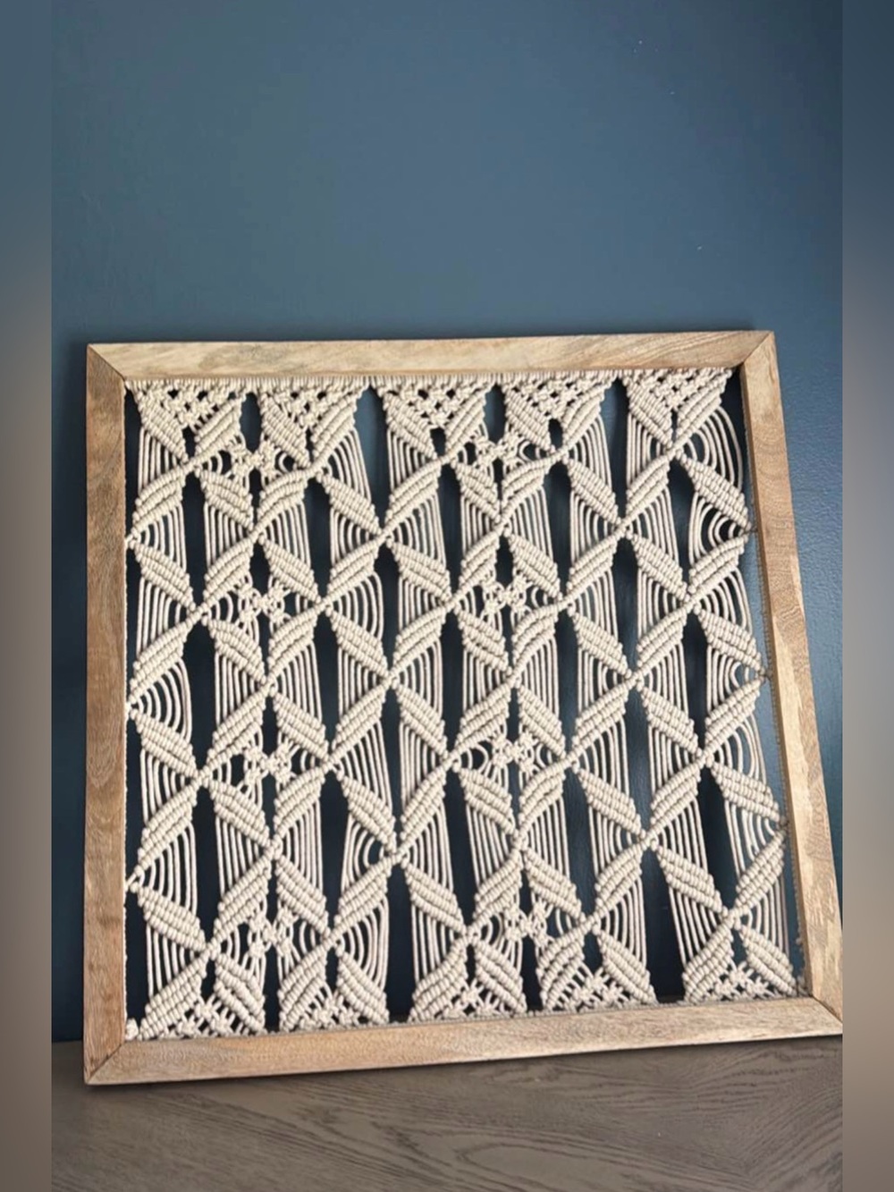 Cream Macramé Wall Art with Wooden Frame